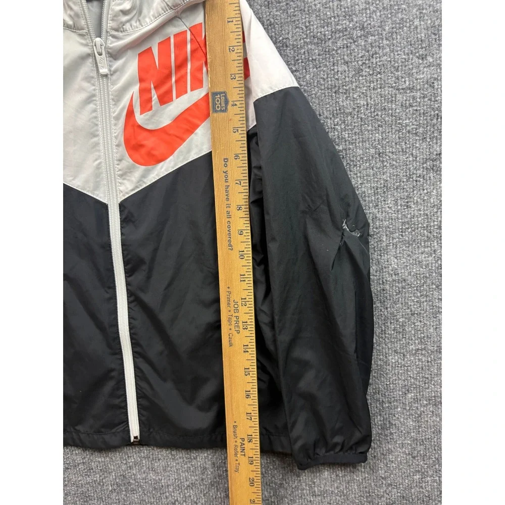 Nike Windbreaker Jacket Kids XS White Black Orange Packable Hooded Zip Up